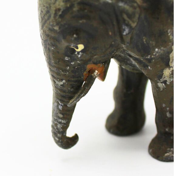 Antique Vintage Elephant Figurine Sculpture Curved Trunk Hand-Painted Features - Picture 2 of 7